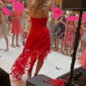 Hebeos red lace party dress